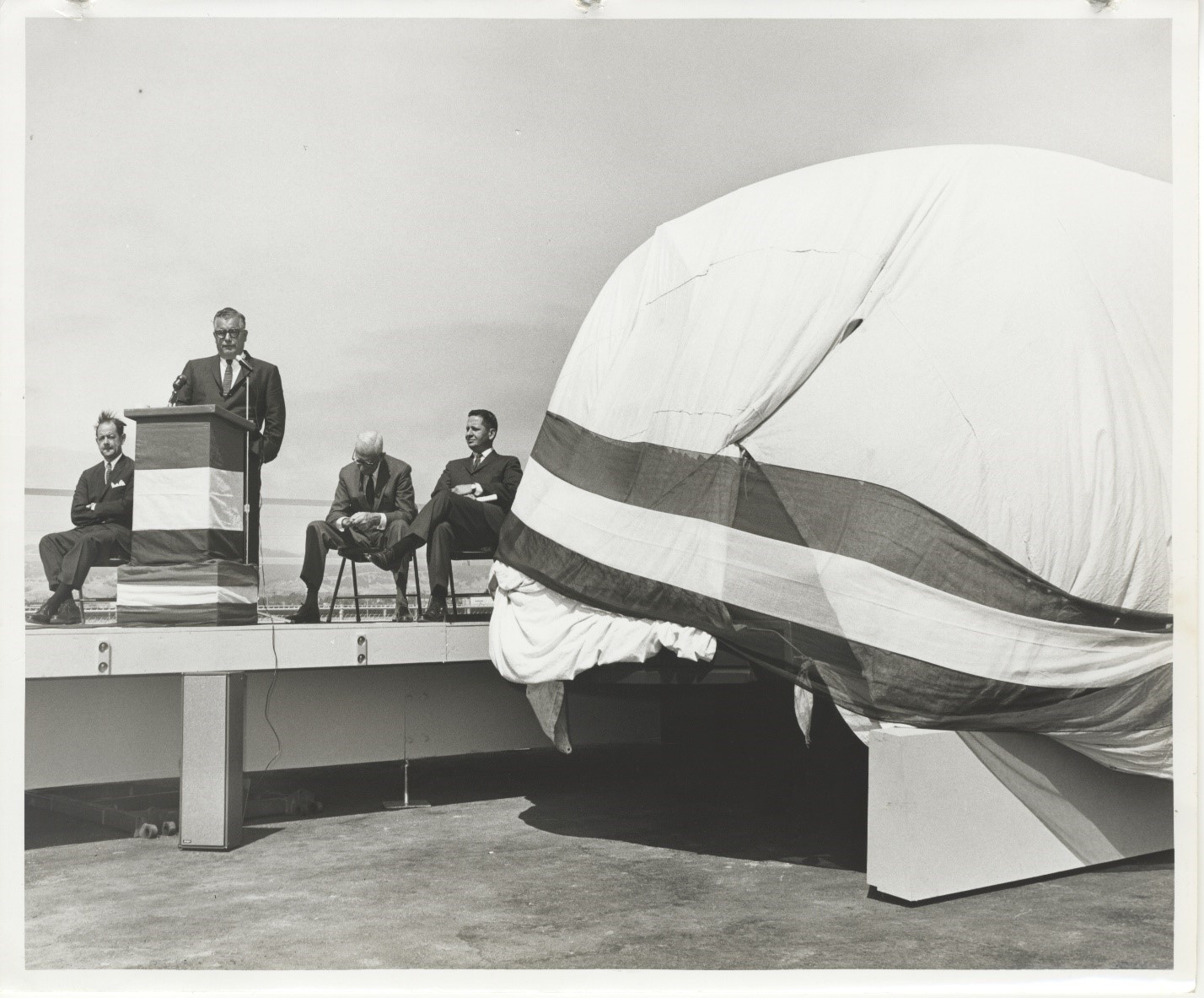 Representatives speak at the BART car prototype unveiling in June 1965. Photo courtesy of Sundberg-Ferar. 