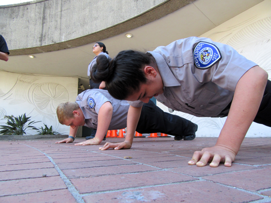 Explorers do push-ups