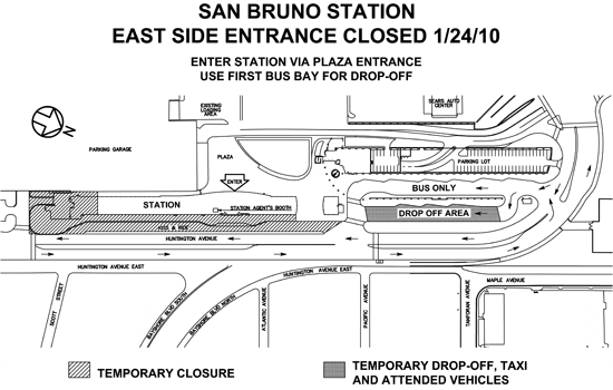 San Bruno station east side entrance closed