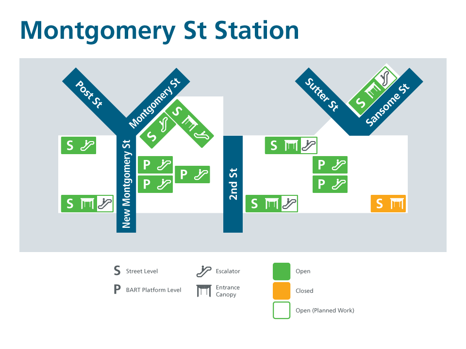 Montgomery St Station escalators map