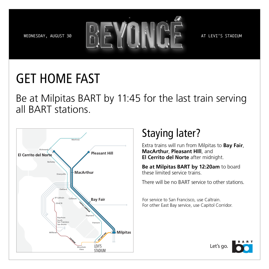 Beyonce Event Rider Guide August 30 2023 Late Night Service