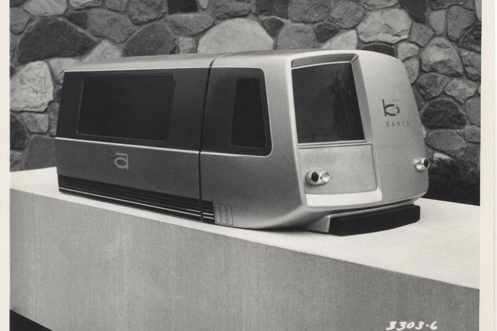 An image of a 1/12 scale model of a BART train car prototype from the 1960s. Image courtesy of Sundberg-Ferar.