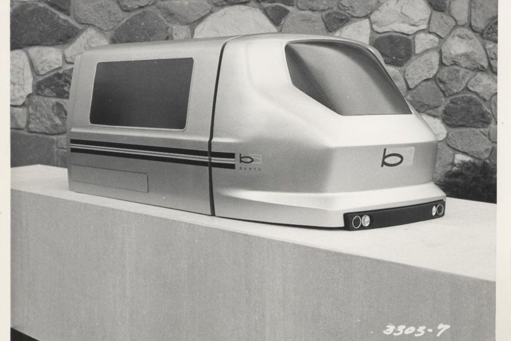 An image of a 1/12 scale model of a BART train car prototype from the 1960s. Image courtesy of Sundberg-Ferar. 