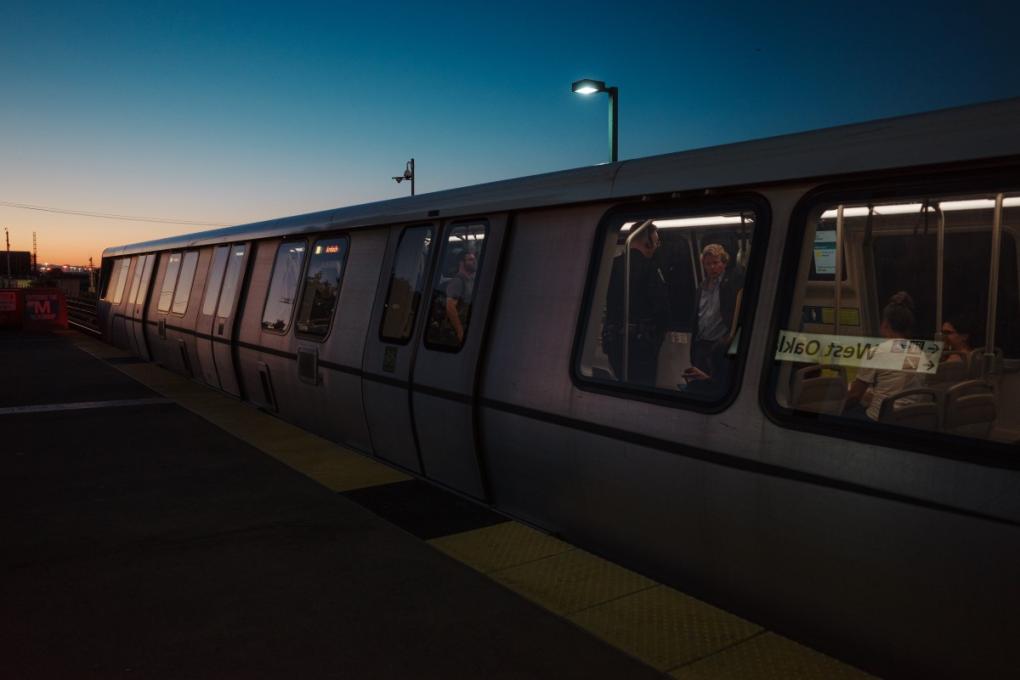 BART General Manager Bob Powers pictured through a train window at West Oakland Station as the train made its way back to the East Bay on Friday, Sept. 8, 2023. 