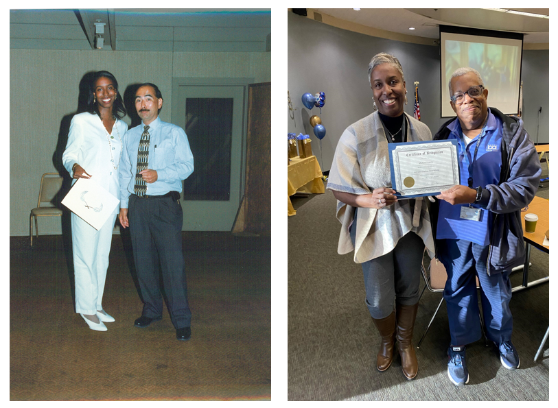 Tera at her station agent graduation and handing Michael Francis his station agent certificate.