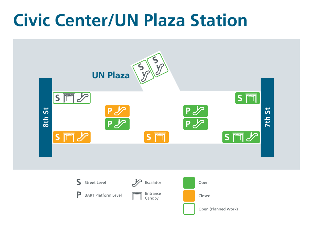 A map of Civic Center showing entrance status