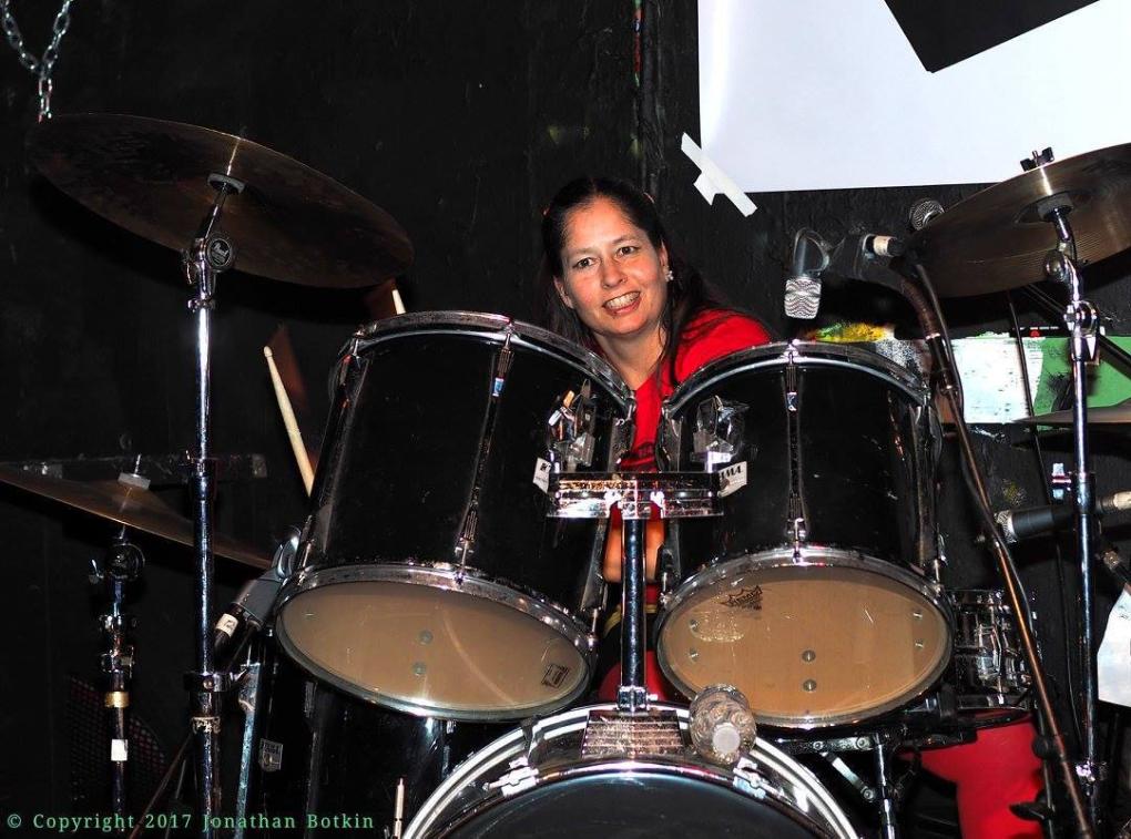 Kamala drumming with Kamala and The Karnivores in 2017. Credit: Jonathan Botkin.