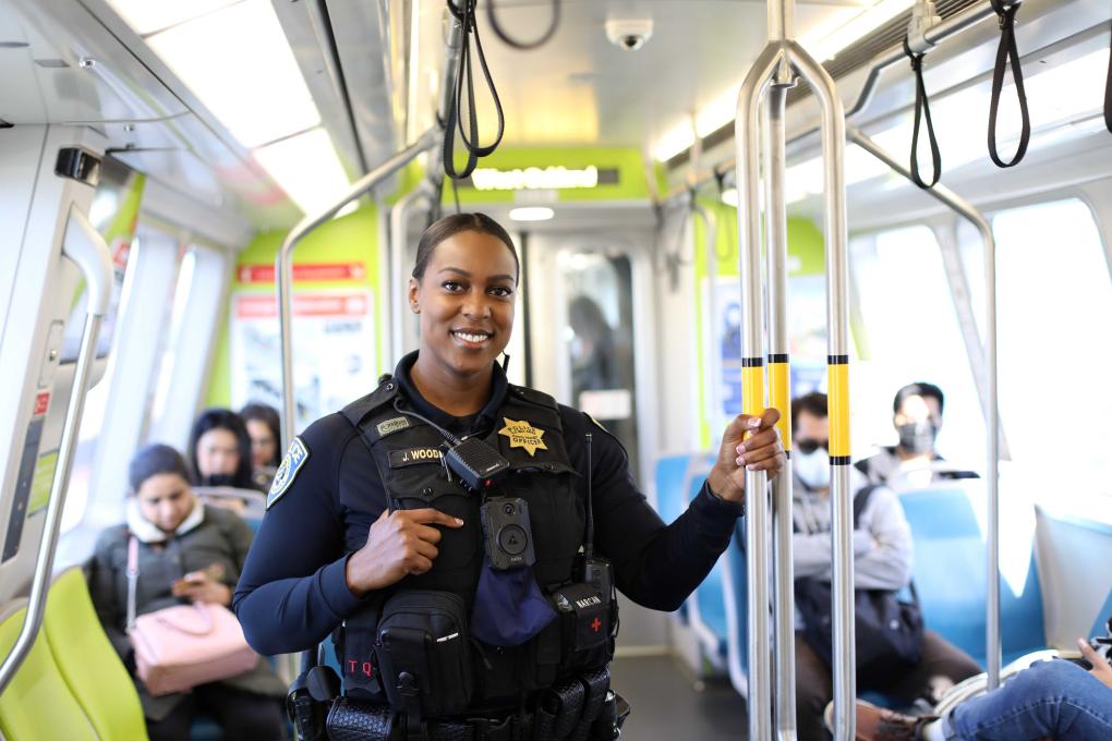 A police officer on a train