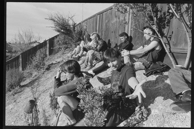Kamala Parks, pictured front right, circa late 1980s/early 1990s at a backyard gig in Pinole. Credit: Murray Bowles
