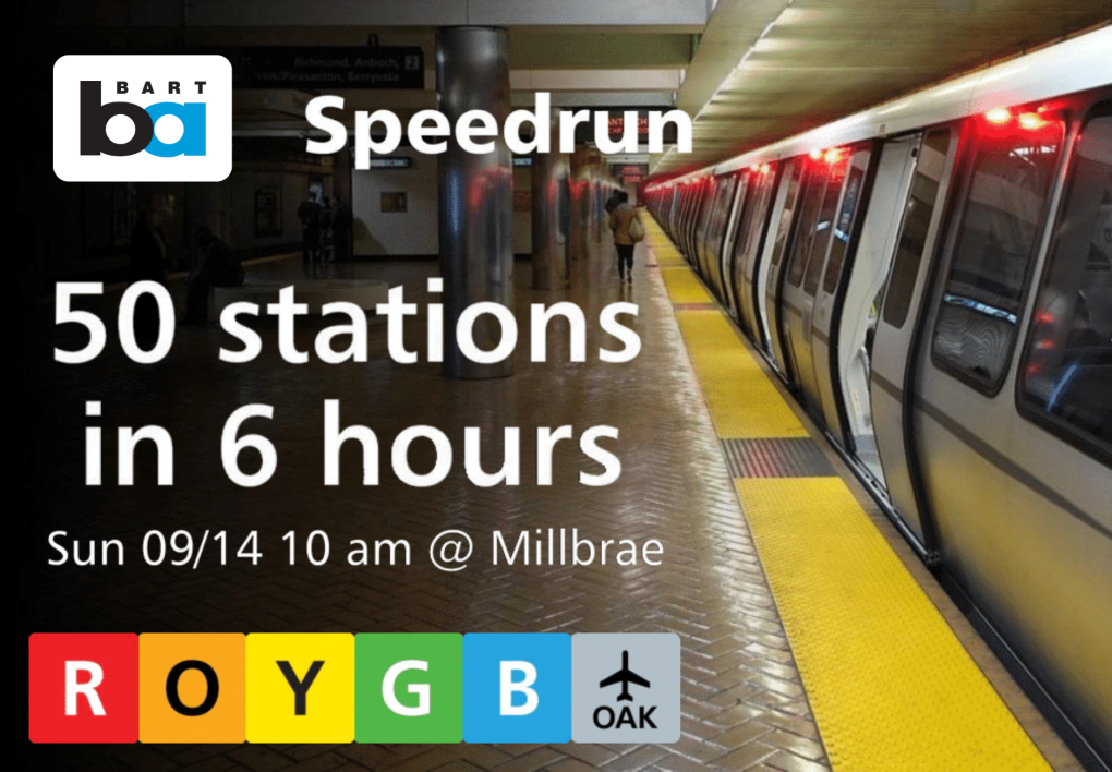 BART speedrun graphic - 50 stations in 6 hours
