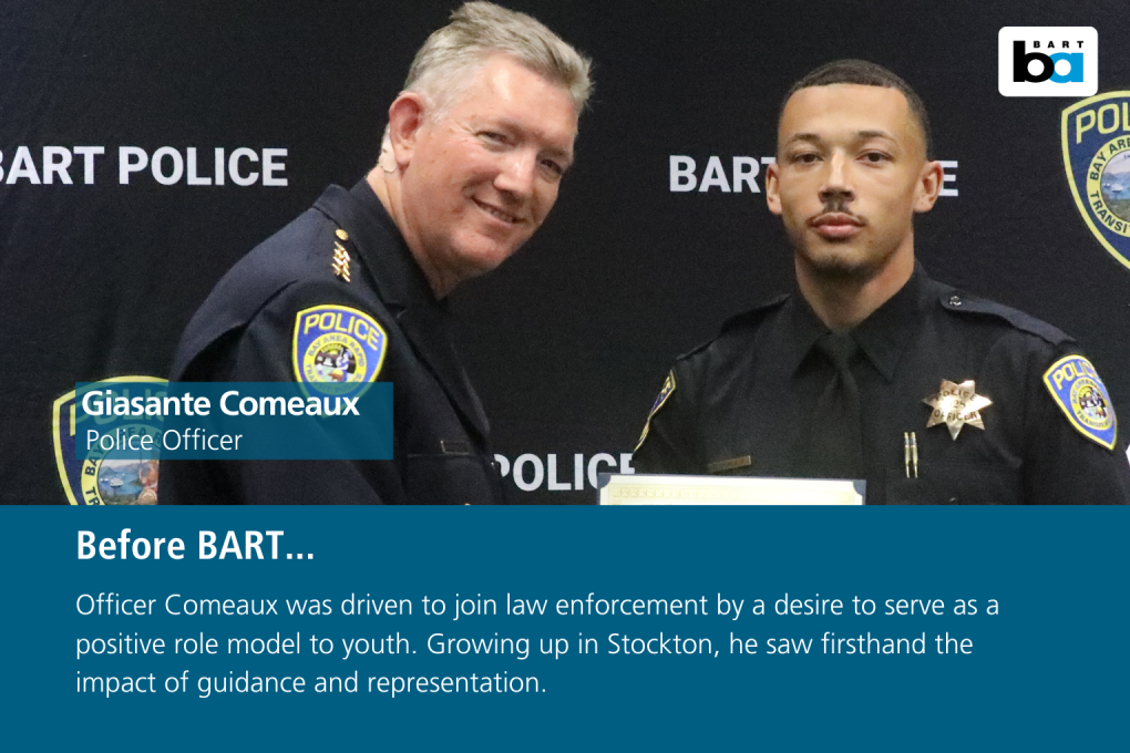 Officer Comeaux was driven to join law enforcement by a desire to serve as a positive role model to youth. Growing up in Stockton, he saw firsthand the impact of guidance and representation. 