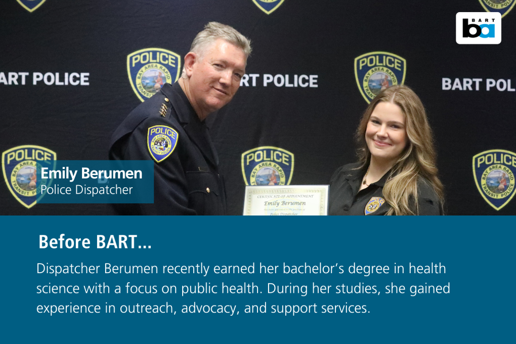Dispatcher Berumen recently earned her bachelor’s degree in health science with a focus on public health. During her studies, she gained experience in outreach, advocacy, and support services. 
