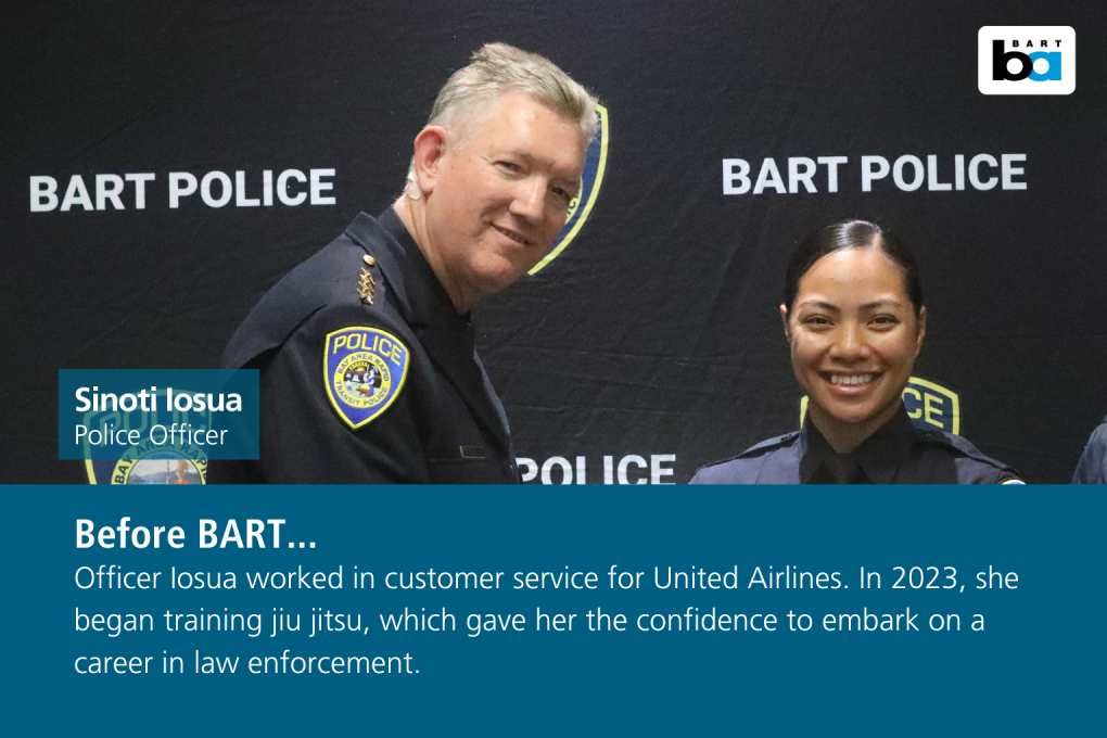 Officer Iosua worked in customer service for United Airlines. In 2023, she began training jiu jitsu, which gave her the confidence to embark on a career in law enforcement. 