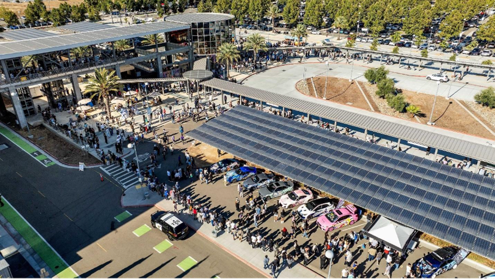 Figure 1: Solar panels on the roof and in parking lot of Warm Springs / South Fremont Station 