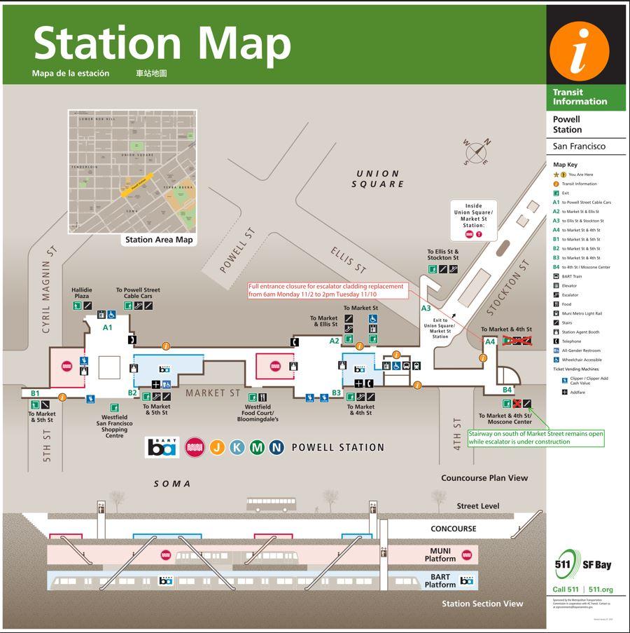 Powell St Station entrance closure November 2026